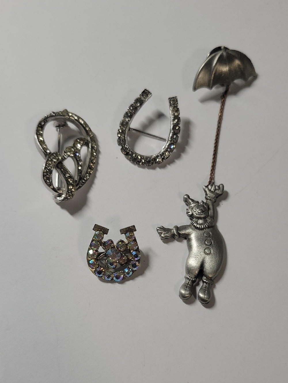 Silver Tone Clown Umbrella Brooch Pin - Silver Tone Kids Accessory